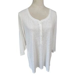 SONOMA LIFE STYLE White Lace Trim Henley Top Womens 1X 3/4 Sleeve Sheer Knit